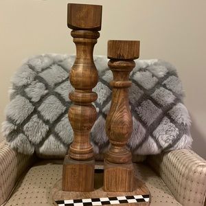 Beautiful hand-turned wooden pair of candle sticks